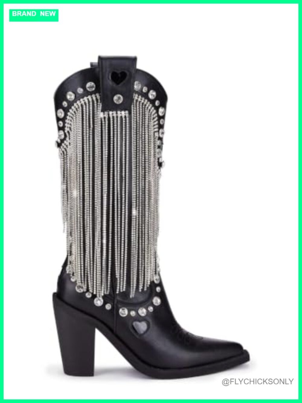 Vegan Leather Cowboy Boots with Rhinestone Fringe & Jewel Studs